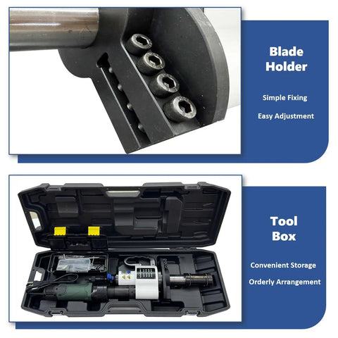 Handheld Electric Pipe Beveling Machine With Internal Expanding Chuck For No Sweat 220V Chamfering and Weld Prep Blade holder with easy adjustment.