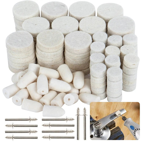 145 Piece Wool Felt Polishing Pads And Buffing Bits Kit With One Eighth Inch Mandrel Shank For Dremel Rotary Tools