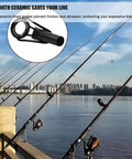 Smooth ceramic-lined guide for Ultimate Fishing Rod Tip Repair Kit With UV Light And Glue, mounted on fishing rods by water
