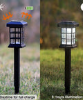 Solar Pathway Lights Outdoor LED Solar Powered Garden Lights showing daytime charging and nighttime illumination (IP44, easy install).