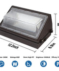 Beefy 80W LED Wall Pack Light With 10,400 Lumens ETL Certified Outdoor Wall Lamp dimensions and features diagram