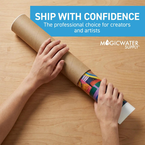 Hands holding Heavy Duty 4x48 Mailing Tube For Posters, Art And Blueprints, Kraft Spiral 3 Ply Rigid Wall Protection