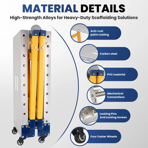 Material details of Heavy Duty Foldable Welding Table Built Like A Tank With Smooth Rolling Casters Speed Height Adjustment And Massive One Thousand Five Hundred Pound Load Rating For Any Pro Shop Or Home Garage.