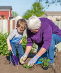 Elderly person and child using Three Pack Plastic Garden Shovels Set Hand Trowels For Planting Digging Transplanting outdoors