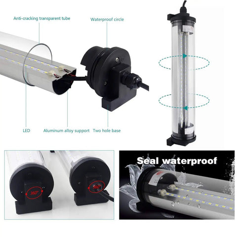 Explosion Proof Work Light 12W 120V IP66 Waterproof and Dustproof for Industrial Workshop and Garage Use Double Row LED 1200Lm Built To Last Oil Resistant No Flicker Heat Safe CNC Machine Lamp showing features and waterproof design.