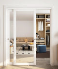 Heavy Duty 60 By 80 Inch White Preassembled Mirror Closet Door With Waterproof Wood Frame And Complete Slide Hardware Plus Matching Fascia For Easy No Sweat Diy Setup And Crystal Clear Low Distortion Glass.