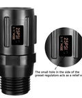 Front view of 2-pack garden hose pressure regulator, 25 PSI, 3/4 FHT to 3/4 MHT, black plastic body.