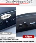 Before and after of Tesla Model 3/Y right passenger seat switch replacement for 2017-2022 front controls, including tilt and recline.