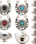 Knockout Western Horseshoe Screw Back Conchos 19mm Turquoise Gemstone Alloy Rivets for leather crafting, featuring four designs and multiple screws.