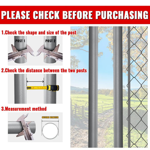 Black Chain Link Gate Latch For Fence Posts Spaced 1-3/8 To 2-3/8 Inches, measurement instructions displayed on image