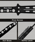 Butterfly Training Set Duo Dope Metal Flipping Tools Pivot Screws Dull Blade Safety Latch Skeletonized Handle Black Silver