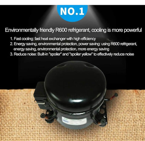 Fast Acting Countertop Ice Maker With Quick Six Minute Ice Cube Production And Thirty Three Pounds Daily Yield showing R600 refrigerant compressor.