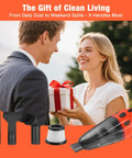 Grab And Go Cordless Handheld Vacuum With 20V Rechargeable Battery And Wet Dry Suction Handles Pet Hair Car Interiors And Quick Kitchen Spills No Sweat At All with attachments and gift presentation.