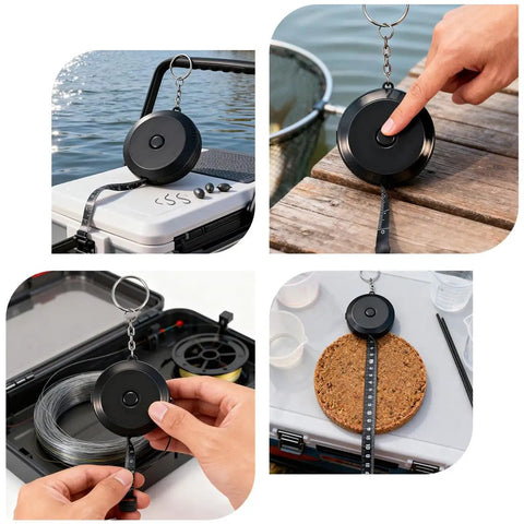 Fillet Knife Set For Beginners With 9 Piece All In One Fishing Tool Kit Including Non Slip Grip Fillet Knife, close-up of tape measure.