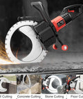 Built like a Tank Electric Ring Saw 110V 8900W Concrete Wall Cutter Diamond Blade Slotter with Water Pump for Brick Granite Marble Grooving 410mm to 600mm Blade Options in action cutting concrete with sparks.