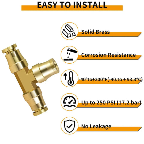One Quarter Inch Tee Union Push To Connect Fittings DOT Approved Brass Air Brake Line Quick Connect Tee For Semi Truck Trailers