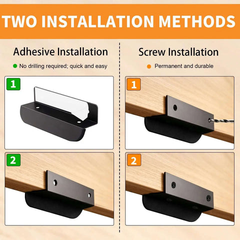 Installation methods for Under Cabinet Foot Pull Toe Opener for Hands Free Kitchen Trash Cabinet Drawer 4.3 Inch Matte Black With Adhesive And Screws