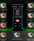 Heavy Duty Red Laser Distance Meter Measures Up To 393 Ft With Smart Tilt Sensor And Backlit Screen showing various calculation modes.