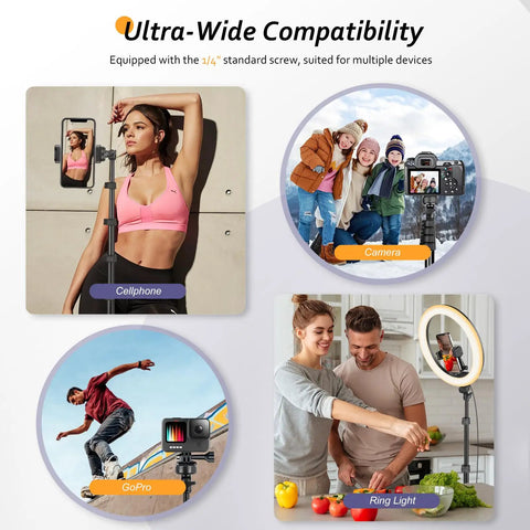 Image of Phone Tripod Kit With Wireless Remote used for selfies, vlogging, video recording, and live streaming with phones and cameras.
