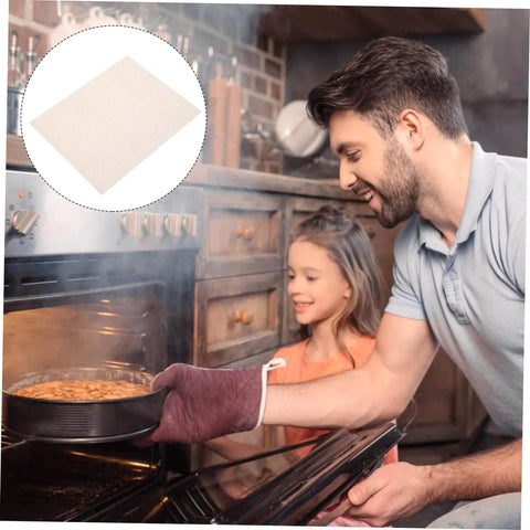 Father and daughter baking with oven, showing 10 Pack Mica Plate Sheets For Microwave Oven Cut To Fit Heat Insulation.
