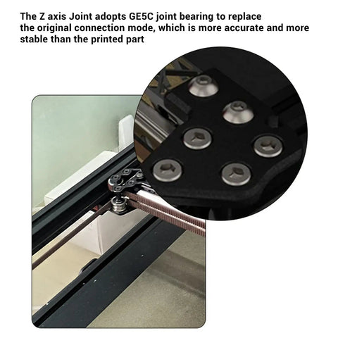 Built Tough 3D Printer Frame Kit For 2.4 R2 Upgrade showing GE5C joint bearing for improved stability and accuracy.