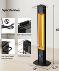 Infrared 1500W Outdoor Patio Heater Tower 42 Inch Tall With 9 Heat Settings And 9H Timer IPX5 Waterproof