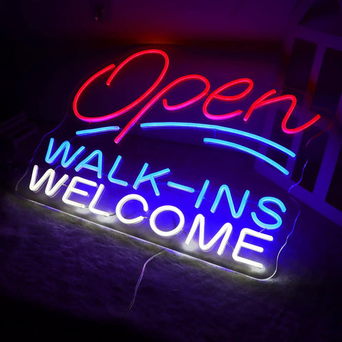 Open Walk Ins Welcome Neon Sign With Dimmable LED Eye Catching Lit Bright Red Light Great For Shop Bar Club Pub 3D Engraving