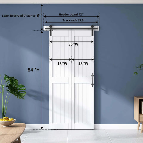 DIY Ready Space Saving Bi-Fold Barn Door Kit With Sliding Hardware, Waterproof PVC Surface, White H-Frame, MDF Construction installed