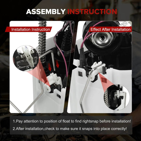 Installation instructions for E3790M Electric Fuel Pump Module Assembly For 2007-2017 GM SUVs 3.6L V6 focus on float snap position.