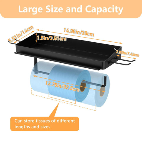 One Hand Tear Garage Paper Towel Holder With Shelf For Wall Mount 12 Inch Shop Paper Towel Dispenser with dimensions shown
