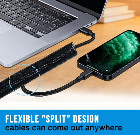 6.5ft Half Inch Cord Protector Split Loom Cable Sleeve For USB Power HDMI Audio Video Wires Braided PET Expandable Sleeving