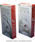 Gooseneck LED Floor Lamp For Office Reading And Bedrooms Non Glare Eye Safe Lighting 600 Lumens packaging boxes in red and white.