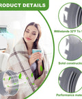 Woman in blanket drinking coffee beside air conditioner using Six Inch Diameter Hose Inlet Adapter For Portable Air Conditioners Fits Five Inch Exhaust Hose Replacement Part For PACA Series Models Easy Install Improves Air Flow And Prevents Leaks.