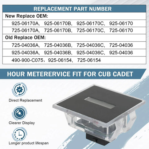 Hour Meter Replacement For Cub Cadet Series 925 06170B 06170A 06170C Fits 725 06170 Parts 925 04036 725 04036 490 900 C075 Easy Install For Your Lawn Tractors, clear display unit