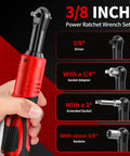 Electric Ratchet Wrench Set with 16.8V Cordless Power, 40 Ft Lbs Torque, 550 RPM, 3/8 inch drive, shown with attachments
