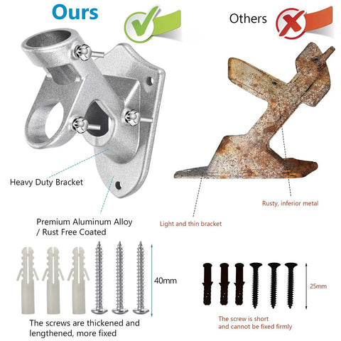 Heavy Duty Aluminum Flag Pole Bracket Fits One Inch Poles Rust Proof Porch Stand With Stainless Steel Hardware Wind Resistant Outdoor Flag Mount For Front Yard, comparison with inferior bracket.