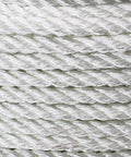 Close-up of three eighths inch nylon rope three strand twisted blend of nylon and polyester, weather resistant utility rope 600 feet