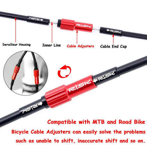 Red Aluminum CNC Bike Cable Adjusters Set For On The Fly Derailleur And Brake Tuning Ride Ready Lightweight 50mm Housing Caps 4mm