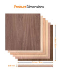 Proflex plywood sheets, 6-pack, 12x12 in, 1/8 in thick, real wood, A-grade, smooth sanded finish, assorted tones