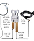 UPC Certified Salon Shampoo Bowl Faucet with Sprayer and Vacuum Breaker installation diagram with hoses and connectors.