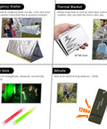 Emergency survival kit, black, 151 pcs; features emergency shelter, thermal blanket, glow sticks, and 120dB whistle.