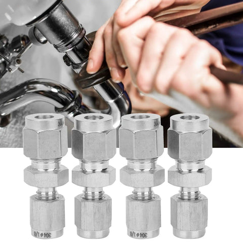 4Pack 304 Stainless Steel Compression Fittings Straight Double Ferrule Tube Adapter 1/8Inch To 1/4Inch Pipe Reducer Connector in use.