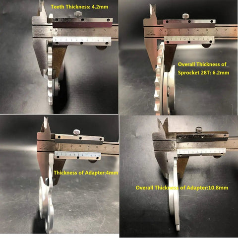 Disc Brake Rotor 160mm With Adapter And 28T Sprocket Kit for Gas Powered Bicycle Engines showing measurements of thickness