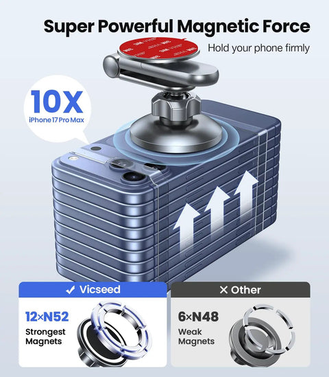 Tesla Phone Mount With Ultra Strong Magnet Power Foldable Hidden Car Holder For MagSafe showcasing magnetic strength.