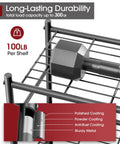 Three Tier Wire Shelving Unit With Adjustable Feet Heavy Duty Metal Organizer For Garage Pantry Laundry And Kitchen Space Saving Workhorse 18x12x30 Inches Black close-up of 100 lb per shelf coating details