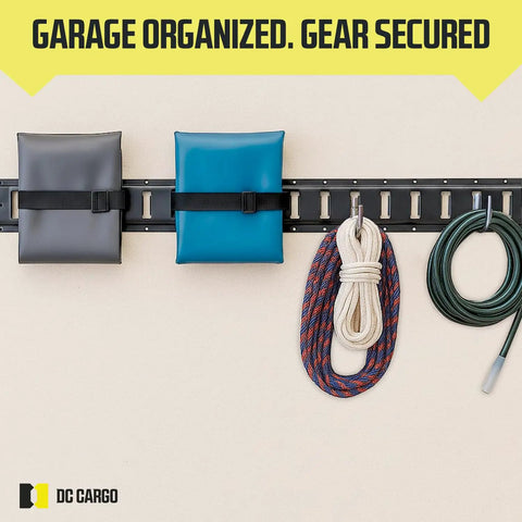 Heavy Duty E Track Straps 4 Pack Adjustable 12 To 22 Inch Tie Down Straps for Enclosed Trailers on wall with tools