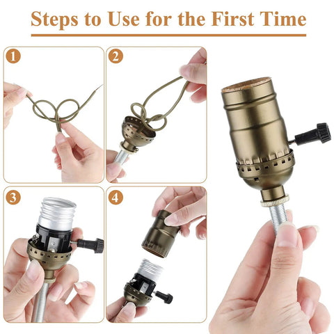 Steps to use Two Pack Floor Lamp Repair Kit with 12-foot cords, 3-way socket, copper-plated hardware in assembly process.