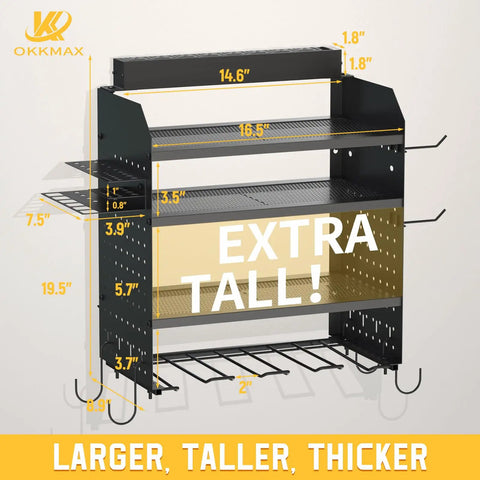 Heavy Duty Drill Wall Mount Power Tool Organizer with Eight Outlet Charging Station and Four Layer Carbon Steel Pegboard Rack