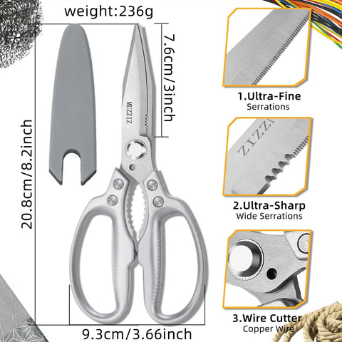 Heavy Duty All Purpose Scissors With Stainless Steel Blade And Small Serrations Metal Handle Shears For Home And Office Cut Cardboard Fabric Leather Wires Carpet Rope Like A Boss Built For Pro DIY Projects, 20.8cm