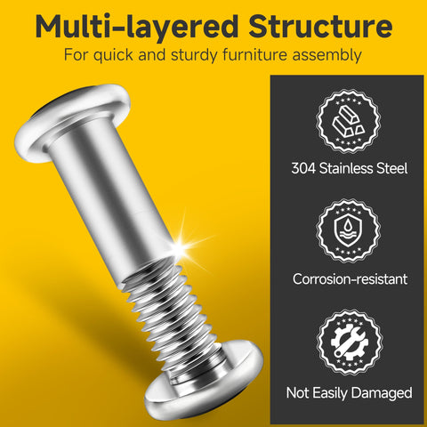 M6 X 35mm Flat Head Hex Socket Cap Screws And Barrel Nuts Kit For Furniture Assembly, 304 Stainless Steel Feature Image
